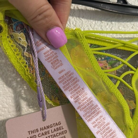 NWT- SAVAGE X FENTY -SWEETHEART LACE HIGH-LEG BIKINI-WILD BUNCH LACE -Size Small - Picture 8 of 8